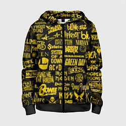 Толстовка на молнии детская Логотипы рок групп GOLD, цвет: 3D-черный