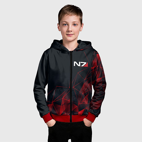 Детская толстовка на молнии MASS EFFECT N7 / 3D-Красный – фото 3
