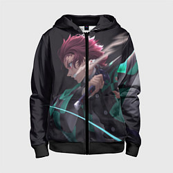 Толстовка на молнии детская KIMETSU NO YAIBA, цвет: 3D-черный