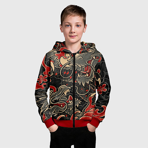 Детская толстовка на молнии Dsquared tatoo DRAGON / 3D-Красный – фото 3