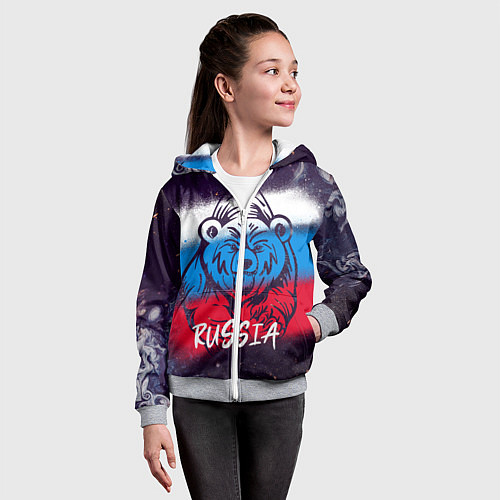 Детская толстовка на молнии Russia Bear / 3D-Меланж – фото 4