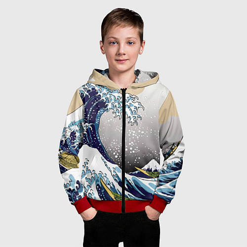 Детская толстовка на молнии The great wave off kanagawa / 3D-Красный – фото 3