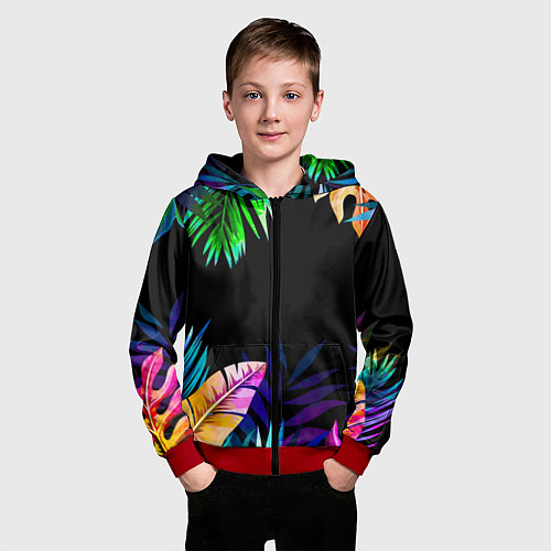Детская толстовка на молнии Тропическая Ночь / 3D-Красный – фото 3