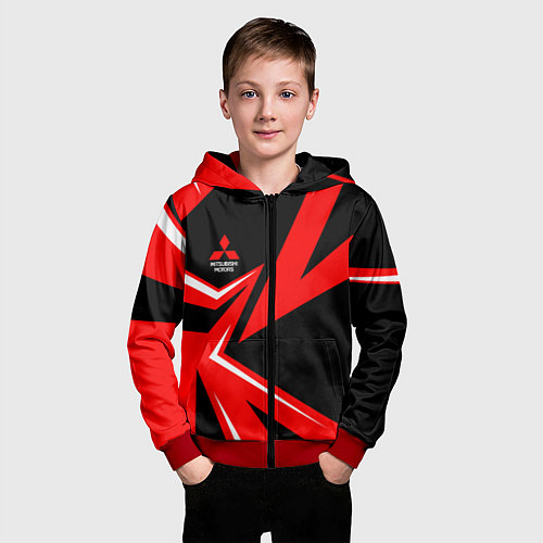 Детская толстовка на молнии Mitsubishi ФОРМА / 3D-Красный – фото 3