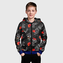 Толстовка на молнии детская Красные цветы, цвет: 3D-синий — фото 2