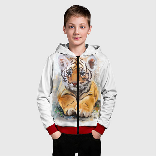 Детская толстовка на молнии Tiger Art / 3D-Красный – фото 3