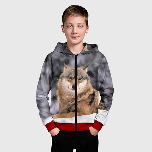 Детская толстовка на молнии Wolf Волк / 3D-Красный – фото 3