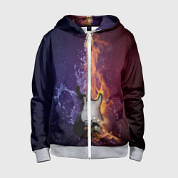 Толстовка на молнии детская Гитара огня, цвет: 3D-меланж