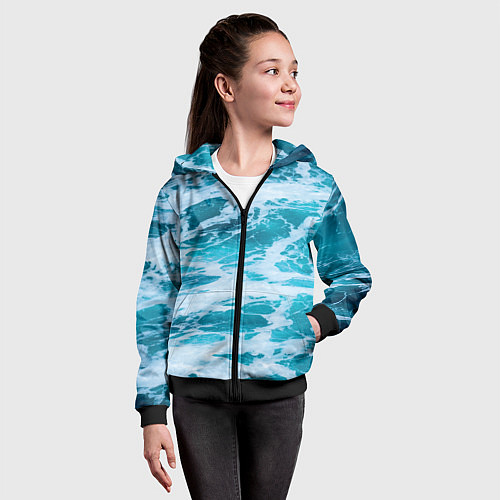 Детская толстовка на молнии Вода волны пена море / 3D-Черный – фото 4