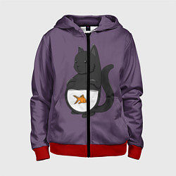 Толстовка на молнии детская Довольный кот, цвет: 3D-красный