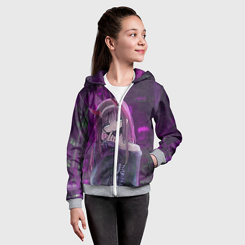 Детская толстовка на молнии Zero Two in mask / 3D-Меланж – фото 4