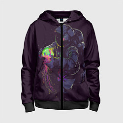 Толстовка на молнии детская Медуза и космонавт, цвет: 3D-черный