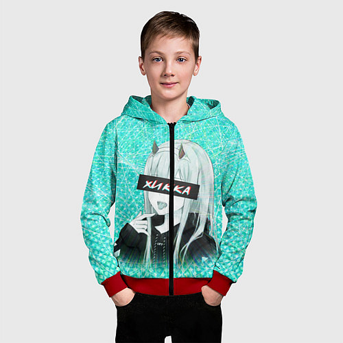 Детская толстовка на молнии Zero Two Хикка / 3D-Красный – фото 3