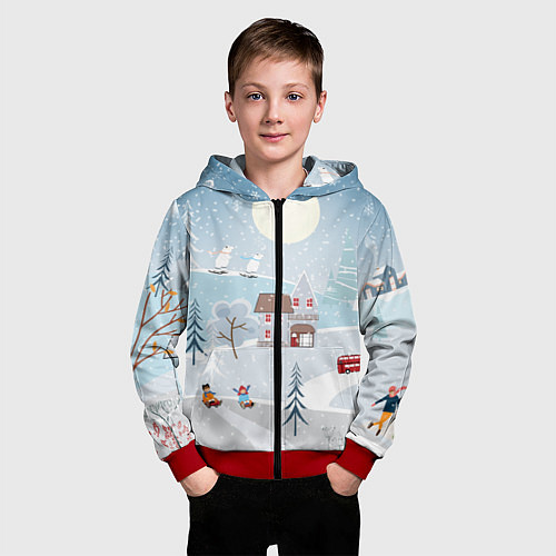 Детская толстовка на молнии Зимний дворик / 3D-Красный – фото 3