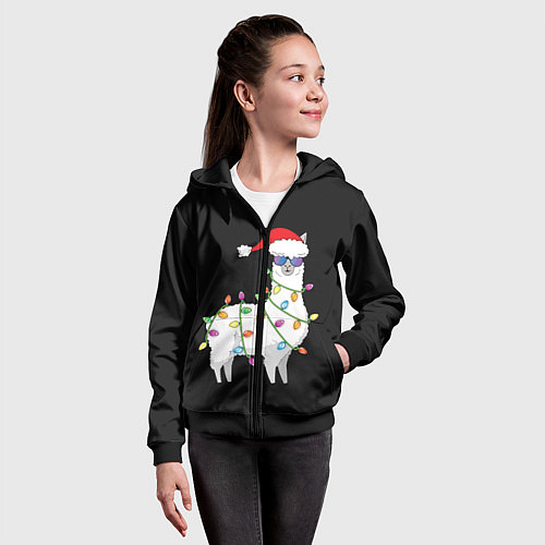Детская толстовка на молнии Рождественская Лама / 3D-Черный – фото 4