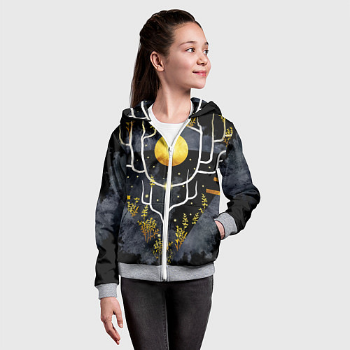 Детская толстовка на молнии Графит и золото: дерево жизни / 3D-Меланж – фото 4