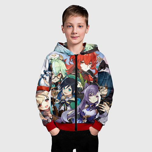 Детская толстовка на молнии Персонажи Genshin Impact / 3D-Красный – фото 3