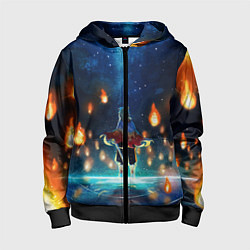 Толстовка на молнии детская Ренгоку Кёджуро Клинок демонов, цвет: 3D-черный