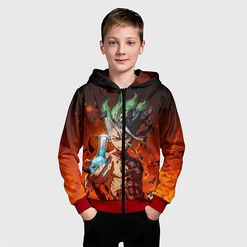 Детская толстовка на молнии Доктор Стоун / 3D-Красный – фото 3