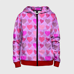 Толстовка на молнии детская Розовые сердечки, цвет: 3D-красный