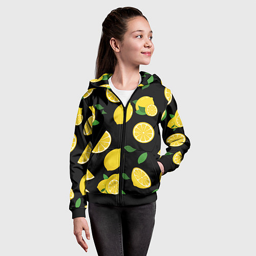 Детская толстовка на молнии Лимоны на чёрном / 3D-Черный – фото 4