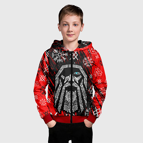 Детская толстовка на молнии БОГ ОДИН СИВОЛИКА / 3D-Красный – фото 3