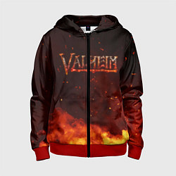 Толстовка на молнии детская Valheim огненный лого, цвет: 3D-красный