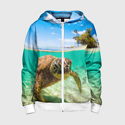 Толстовка на молнии детская Морская черепашка, цвет: 3D-белый