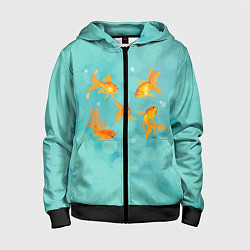 Толстовка на молнии детская Золотые рыбки, цвет: 3D-черный