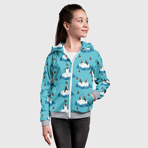 Детская толстовка на молнии Пингвины / 3D-Меланж – фото 4