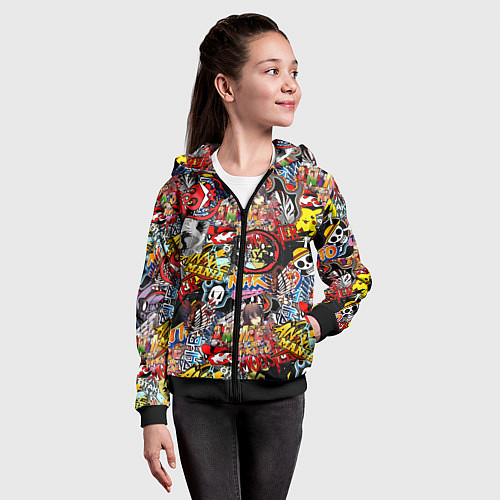 Детская толстовка на молнии Логотипы Аниме Мультиков / 3D-Черный – фото 4