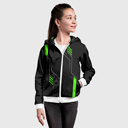 Толстовка на молнии детская ФУТУРИСТИЧНАЯ БРОНЯ ЗЕЛЕНАЯ, цвет: 3D-белый — фото 2