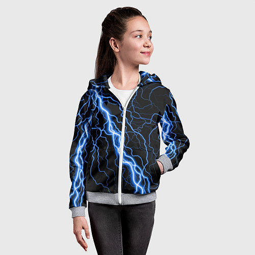 Детская толстовка на молнии ГОЛУБАЯ МОЛНИЯ ГРОЗА / 3D-Меланж – фото 4