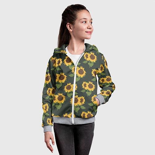 Детская толстовка на молнии Подсолнухи / 3D-Меланж – фото 4