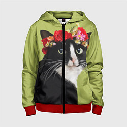 Детская толстовка на молнии Кот и цветы