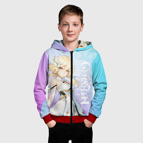 Детская толстовка на молнии Genshin Impact Путешественница / 3D-Красный – фото 3