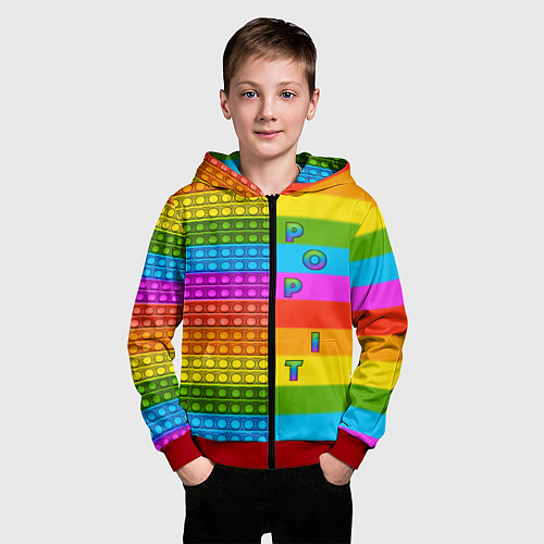 Детская толстовка на молнии POP it вертикальная надпись / 3D-Красный – фото 3