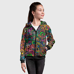 Толстовка на молнии детская Кислотные узоры психоделика, цвет: 3D-черный — фото 2
