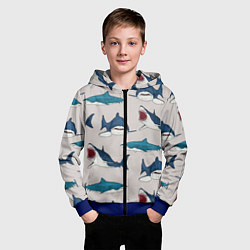 Толстовка на молнии детская Кровожадные акулы паттерн, цвет: 3D-синий — фото 2