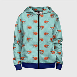 Толстовка на молнии детская Креветки паттерн, цвет: 3D-синий