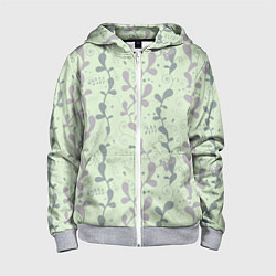 Толстовка на молнии детская Растительный зеленый узор, цвет: 3D-меланж