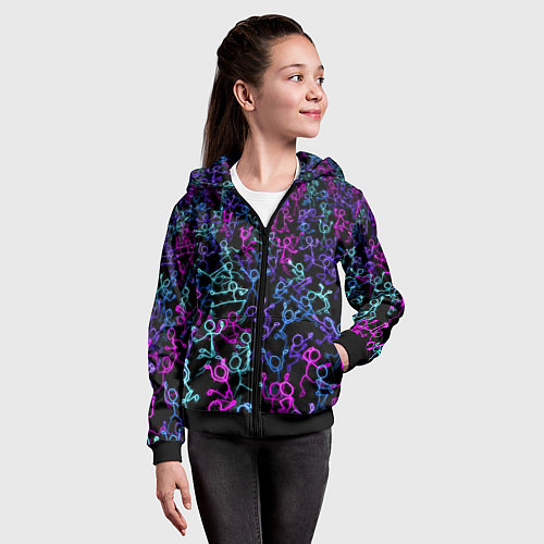 Детская толстовка на молнии Neon Rave Party / 3D-Черный – фото 4