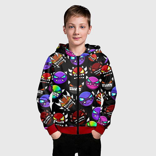 Детская толстовка на молнии Geometry Dash: Demons Squad / 3D-Красный – фото 3