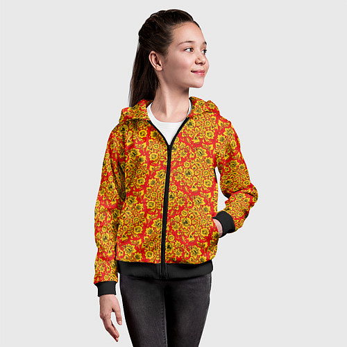 Детская толстовка на молнии Хохломские узоры / 3D-Черный – фото 4
