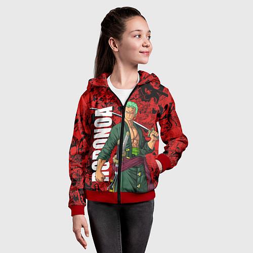 Детская толстовка на молнии Ророноа Зоро, One Piece / 3D-Красный – фото 4