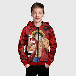 Толстовка на молнии детская Манки Д Луффи, One Piece, цвет: 3D-красный — фото 2