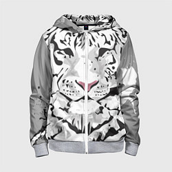 Толстовка на молнии детская Белый снежный тигр, цвет: 3D-меланж