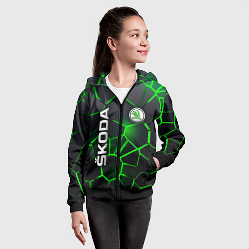 Детская толстовка на молнии 3D плиты с подсветкой Шкода / 3D-Черный – фото 4