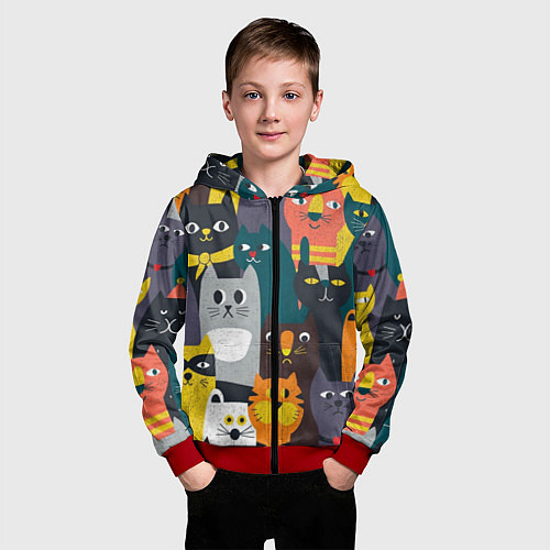 Детская толстовка на молнии Крутые коты / 3D-Красный – фото 3