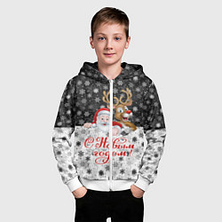 Толстовка на молнии детская С Новым Годом дед мороз и олень, цвет: 3D-белый — фото 2